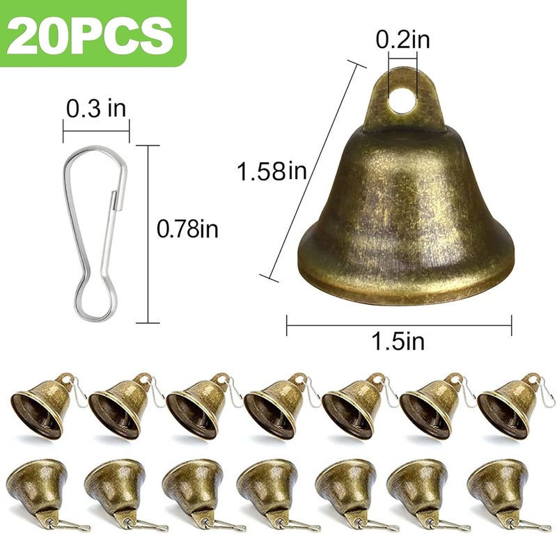 CeroDimo 20 PCS Small Brass Jingle Bells with Spring Clips for Crafts, Vintage Bronze Mini Bells with Spring Hooks, Tiny Bells for Dog Collars, Christmas Tree, Wedding, DIY Decoration - Image 2